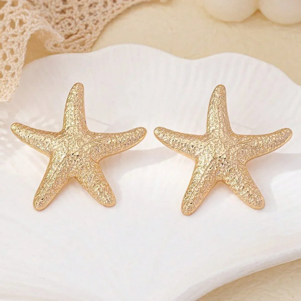 Gold Sexy Women's Cross-Border Hot-Selling Ocean-Themed Starfish Earrings
